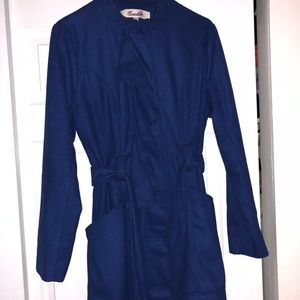 Ruffled Blue Coat w/ Bright Red Scarf NWOT